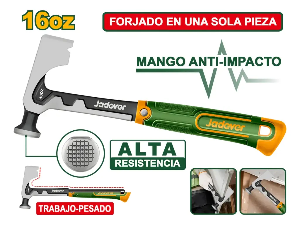 MARTILLO PARA DRYWALL 16OZ 560G MANGO FIBRA DE VIDRIO ANTI-SHOCK – JDHM8195