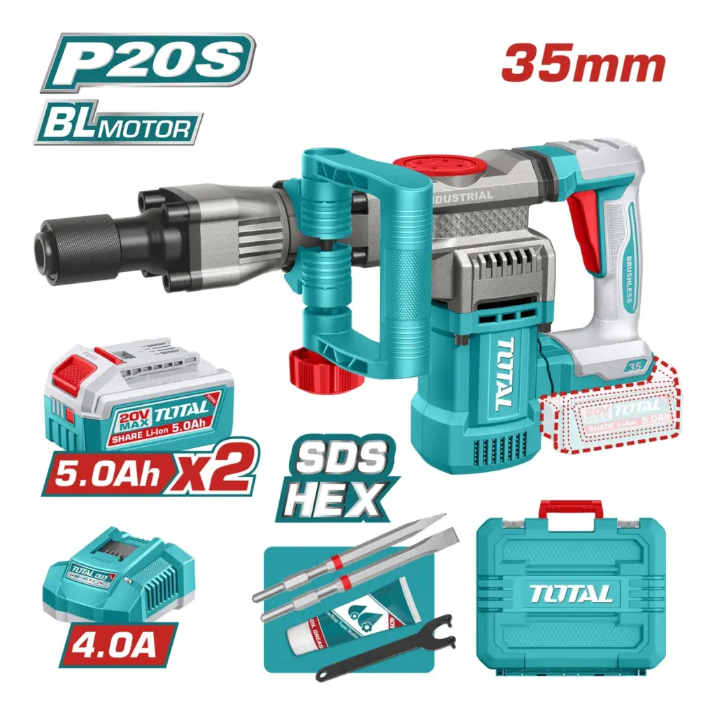 DEMOLEDOR 20V BL-MOTOR 35MM SDS-HEX 0-3200BPM 16J 2X5.0AH +ACC +MALETIN INDUSTRIAL – TDBLI203582