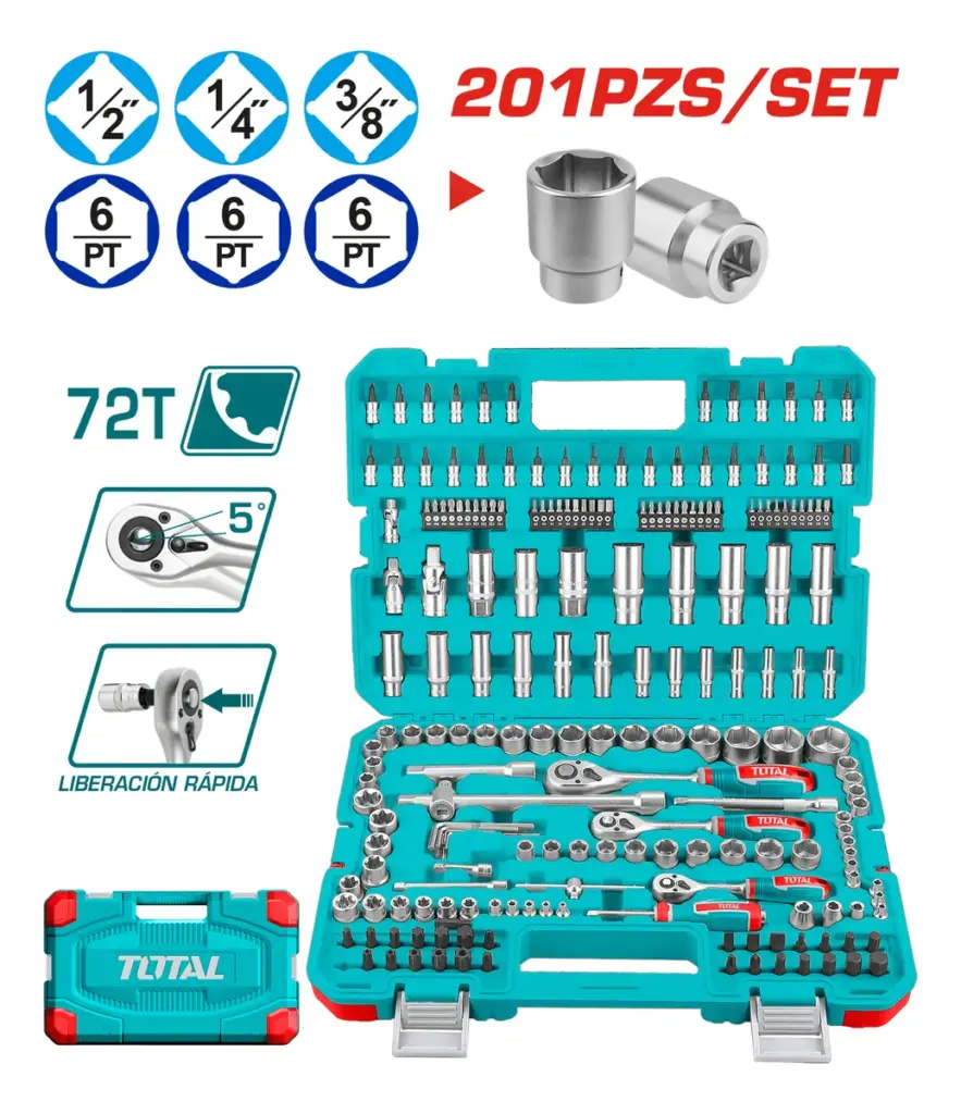 SET RACHET 1/2+1/4+3/8 + SOCKET 201PCS + MALETIN INDUSTRIAL – THTS082016