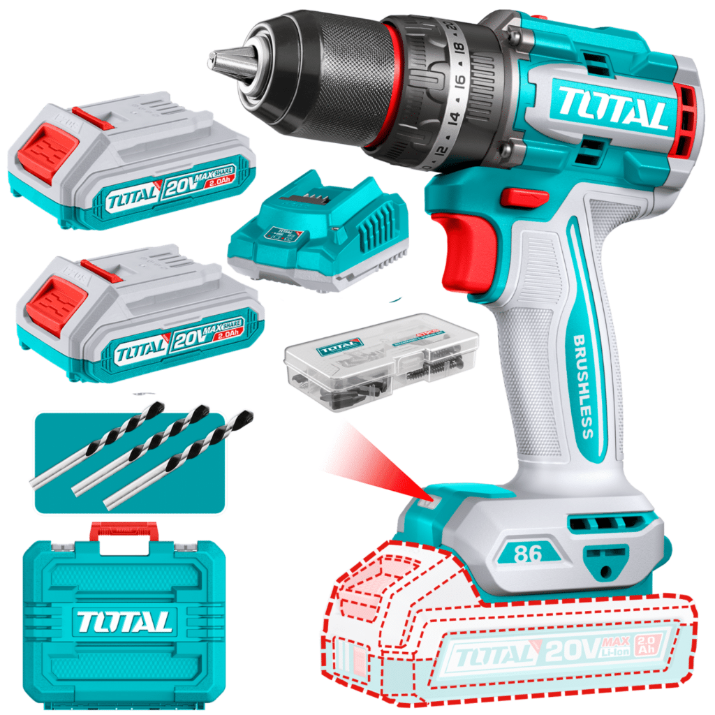 TALADRO PERCUTOR 20V BL 86NM 13MM 20+1+1 B:2X4.0AH +ACC MALETIN INDUSTRIAL – TIDLI208687