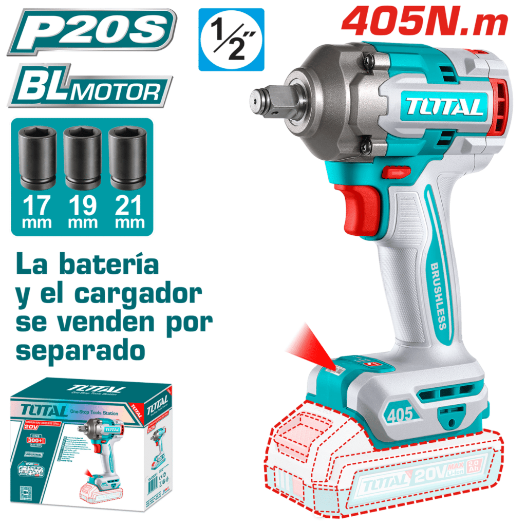 LLAVE IMPACTO BL 20V 405NM 1/2» 0-3000BPM MALETIN + ACC INDUSTRIAL – TIWLI20451