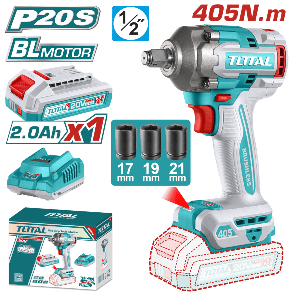 LLAVE IMPACTO BL 20V 405NM 1/2» 0-3000BPM 1X2.0AH MALETIN + ACC INDUSTRIAL – TIWLI20455