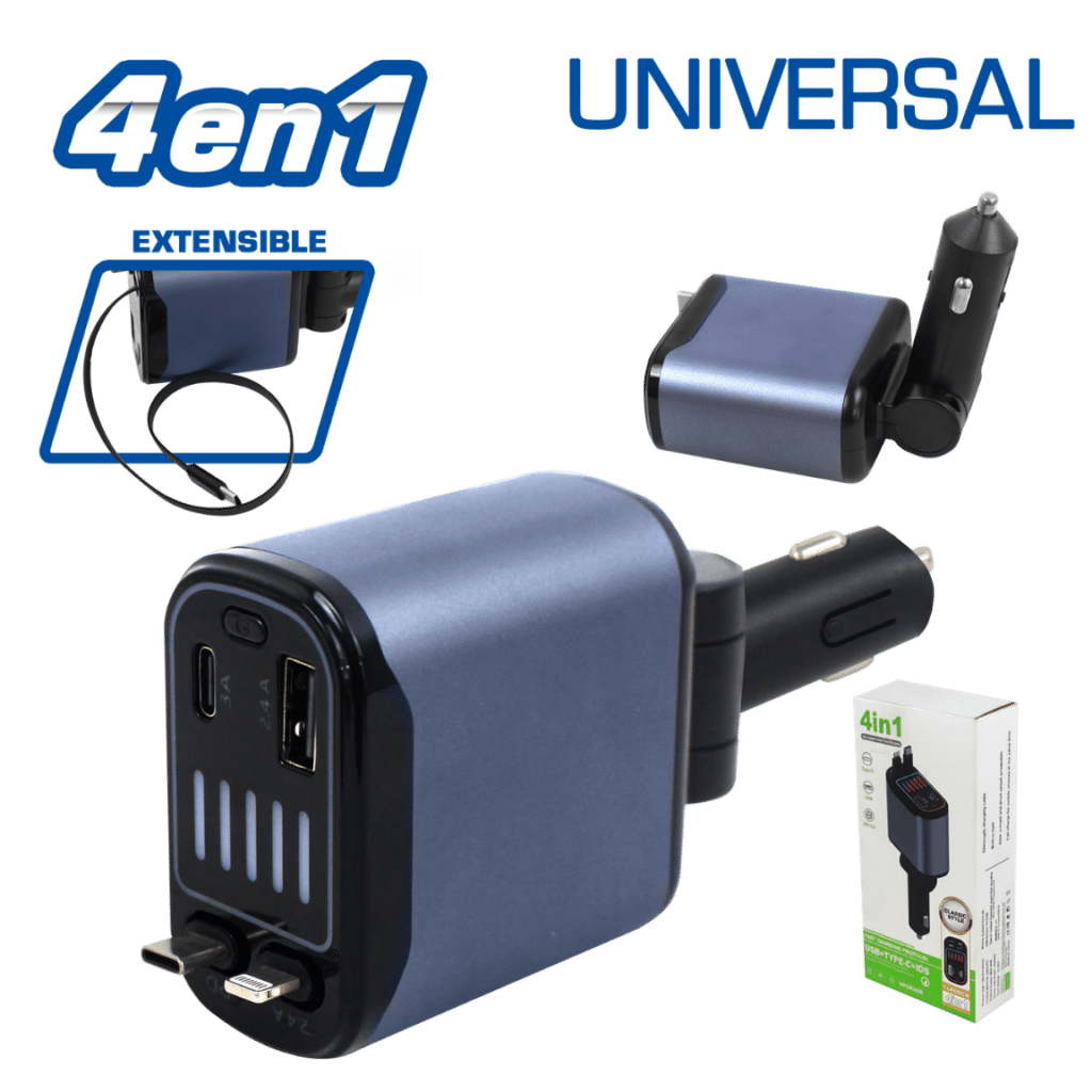 CARGADOR USB 4 EN 1 PARA CIGARRERA AUTO UNIVERSAL – SF-25200
