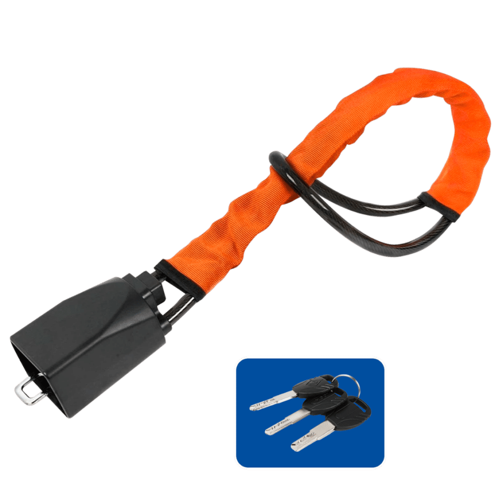 SEGURO DE TIMÓN CON LLAVE MAT:ZINC + ACERO 4.0MM FUERZA 8.5KN NARANJA – E16121OR