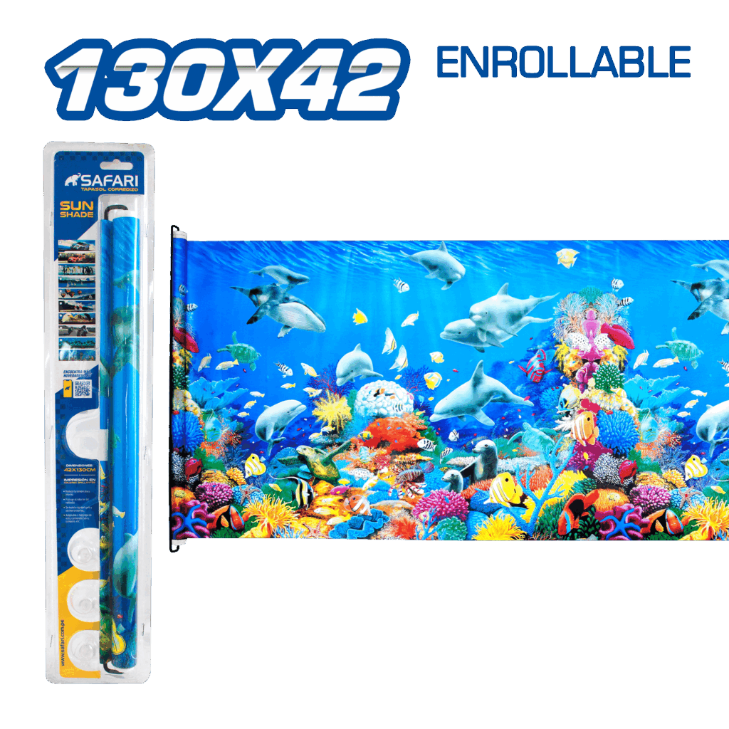 TAPASOL ENROLLABLE 130X42CM DISEÑO ARRECIFE MARINO – SF-220