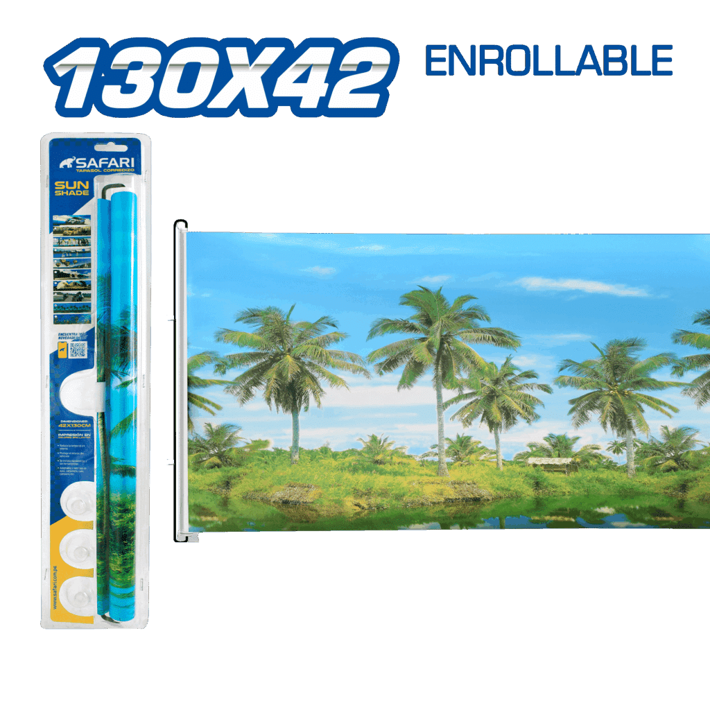 TAPASOL ENROLLABLE 130X42CM DISEÑO PALMERAS TROPICAL – SF-221