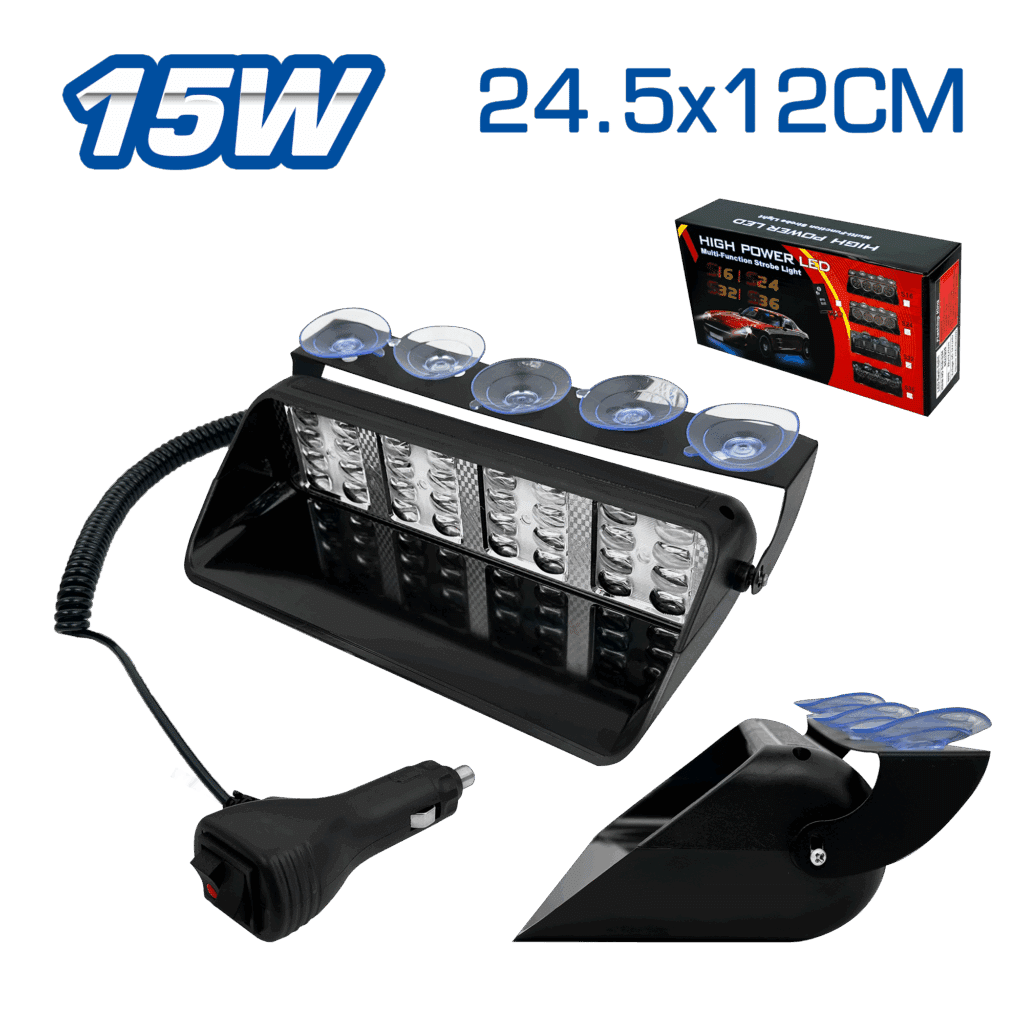 LUZ LEDX4 MAGNÉTICO 15W 12V 24.5X12CM ROJO/AZUL C/SWITCH – SF-25106