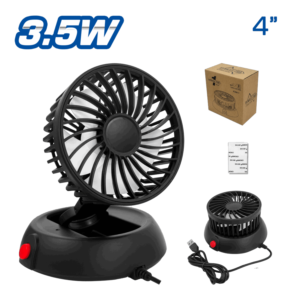 VENTILADOR 12V 3.5W 4» TYPE-USB C/CLIP NEGRO C/BASE – SF-25125
