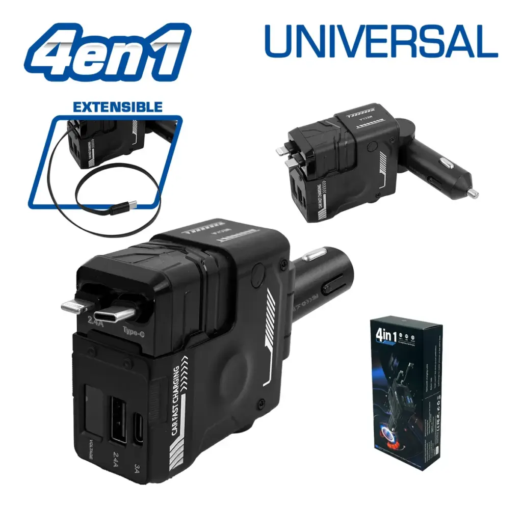 CARGADOR USB 4 EN 1 PARA CIGARRERA AUTO NEW – SF-25197