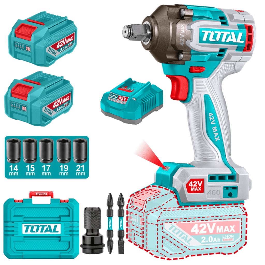 LLAVE IMPACTO BL 42V 460NM 1/2» 2900BPM BL 2X2.0AH +ACC MALETIN INDUSTRIAL – TIWLI42462