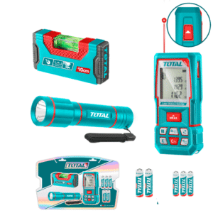 COMBO (3EN1) MEDIDOR LASER 100M + LINTERNA 250LM + NIVEL BURBUJA 10CM + PILAS INDUSTRIAL - TOS251003