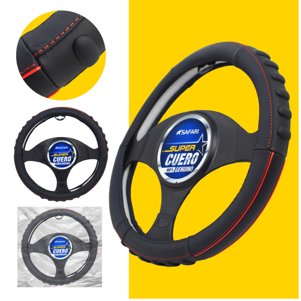 CUBRE VOLANTE CUERO GEN NEGRO DETALLES ROJOS – SFW2201BK/RD