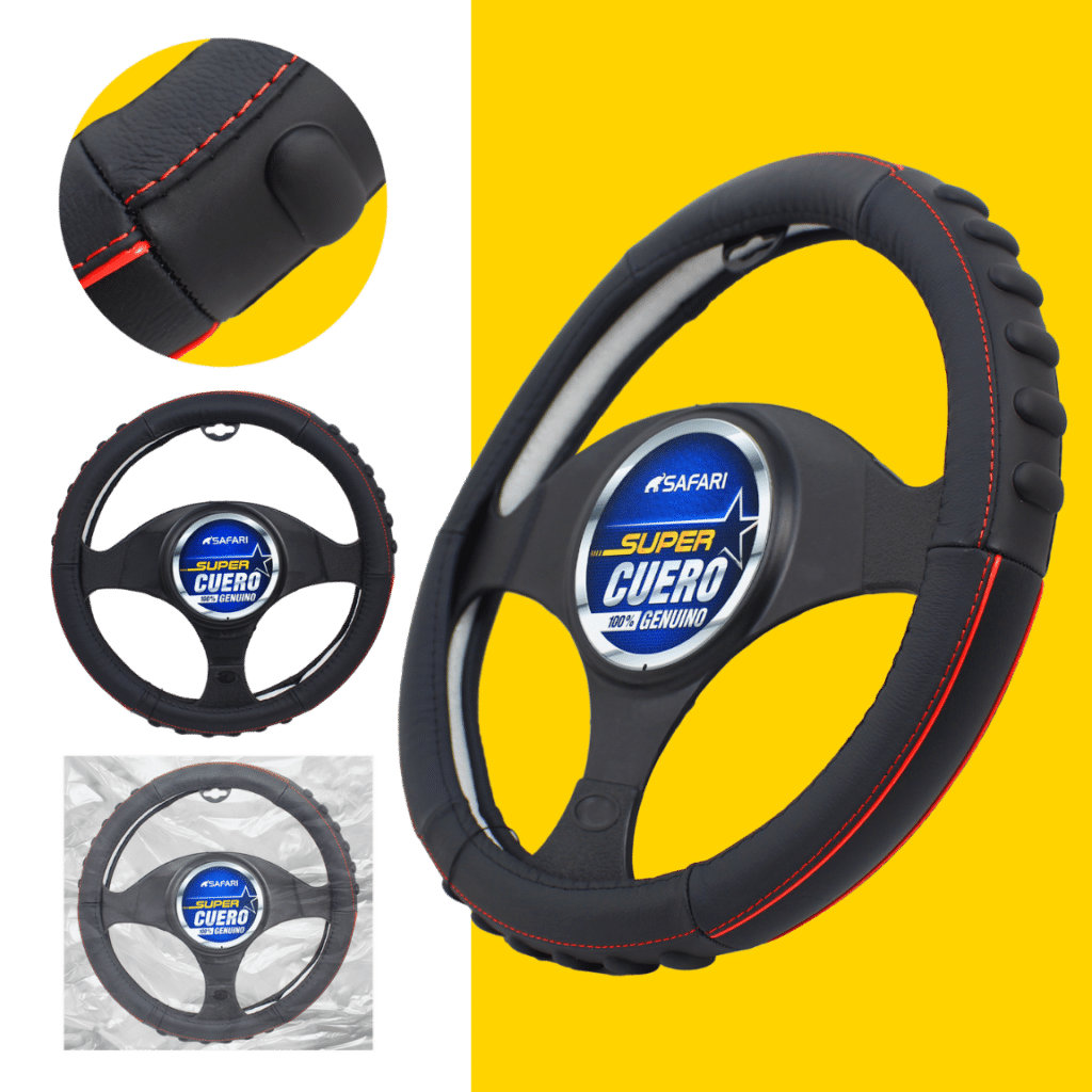CUBRE VOLANTE CUERO GEN BK/LINEA ROJA BRILLANTE – SFW-18017BK