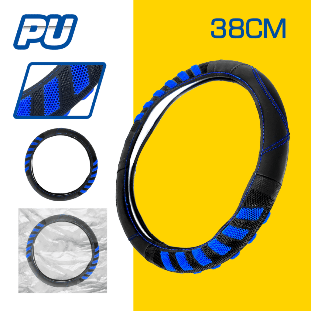 CUBRE VOLANTE PU 38CM 600G NEGRO+AZUL – SF-25110 BL