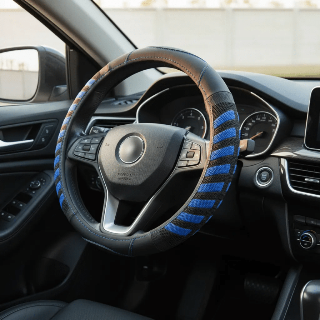 CUBRE VOLANTE PU 38CM 600G NEGRO+AZUL – SF-25110 BL