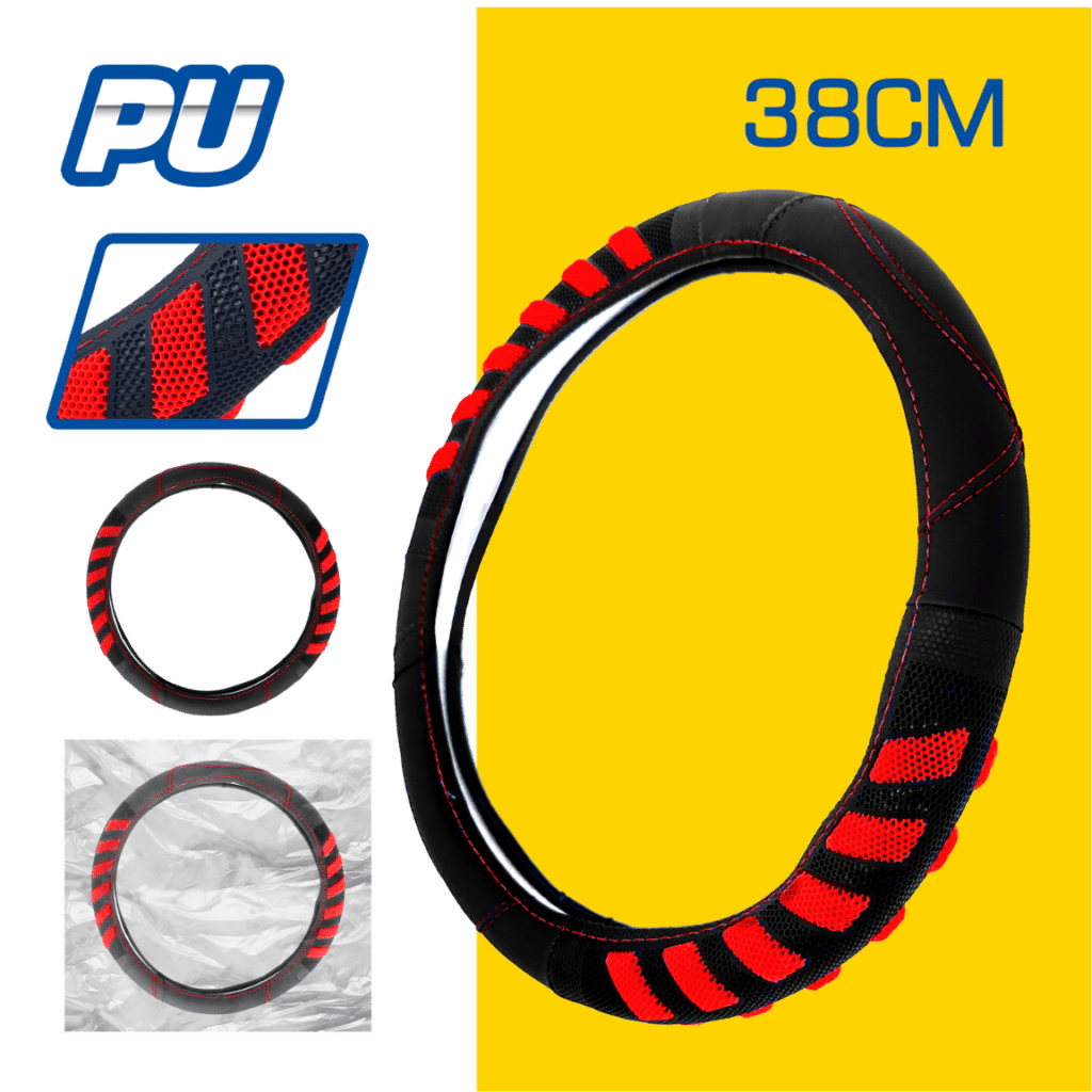 CUBRE VOLANTE PU 38CM 600G NEGRO+ROJO – SF-25110 RD