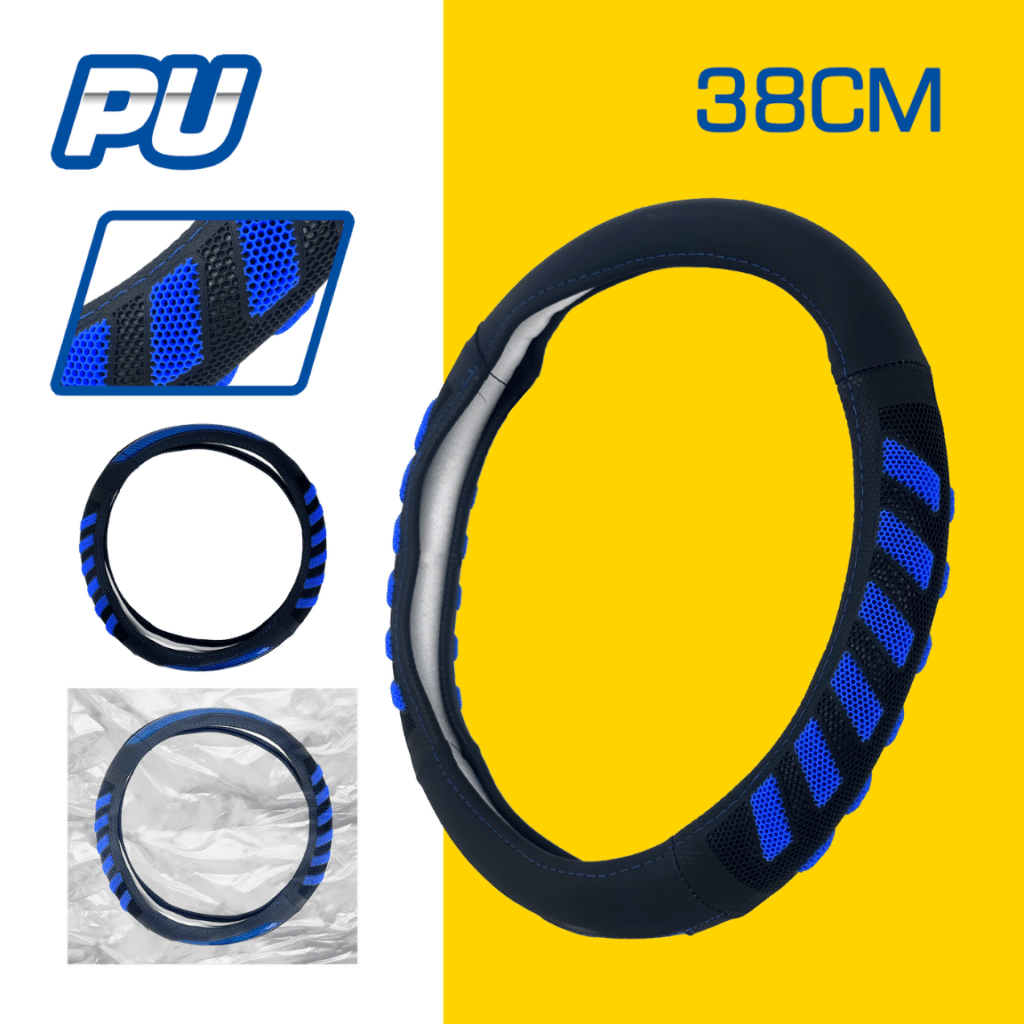 CUBRE VOLANTE PU 38CM 600G NEGRO+AZUL – SF-25111 BL