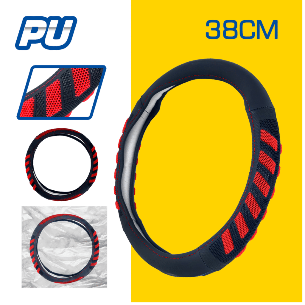 CUBRE VOLANTE PU 38CM 600G NEGRO+ROJO – SF-25111 RD