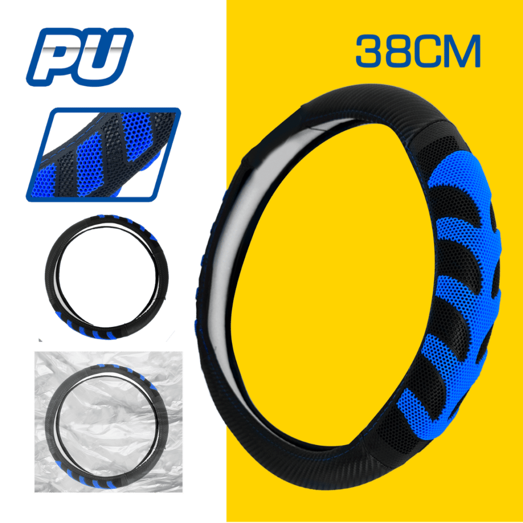 CUBRE VOLANTE PU 38CM 600G NEGRO+AZUL – SF-25112 BL