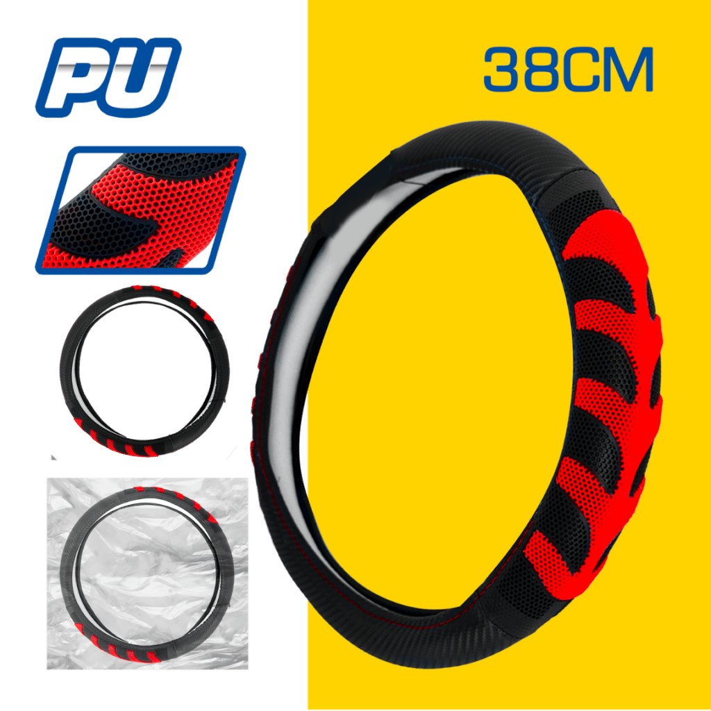 CUBRE VOLANTE PU 38CM 600G NEGRO+ROJO – SF-25112 RD