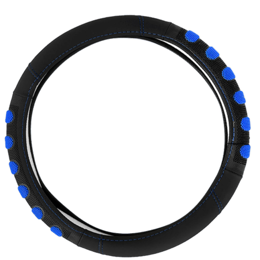 CUBRE VOLANTE PU 38CM 600G NEGRO+AZUL – SF-25113-BL