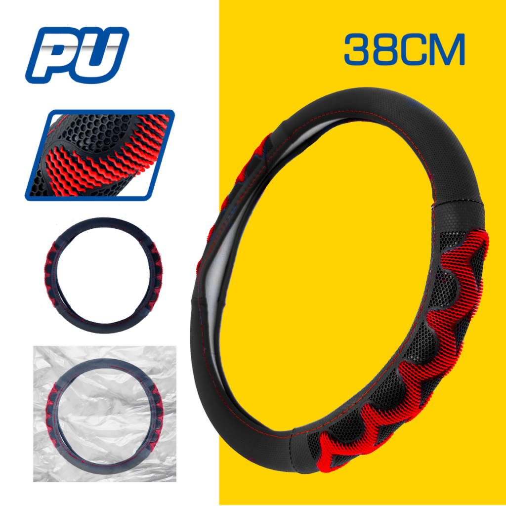 CUBRE VOLANTE PU 38CM 600G NEGRO+ROJO – SF-25114 RD