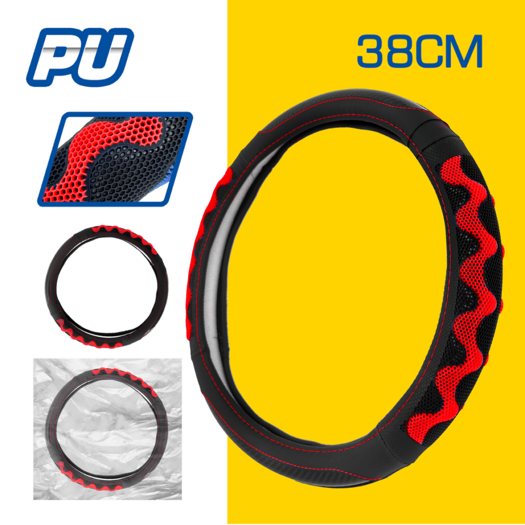 CUBRE VOLANTE PU 38CM 600G NEGRO+ROJO – SF-25115 RD