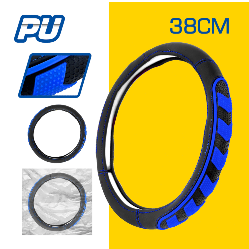 CUBRE VOLANTE PU 38CM 600G NEGRO+AZUL – SF-25116 BL