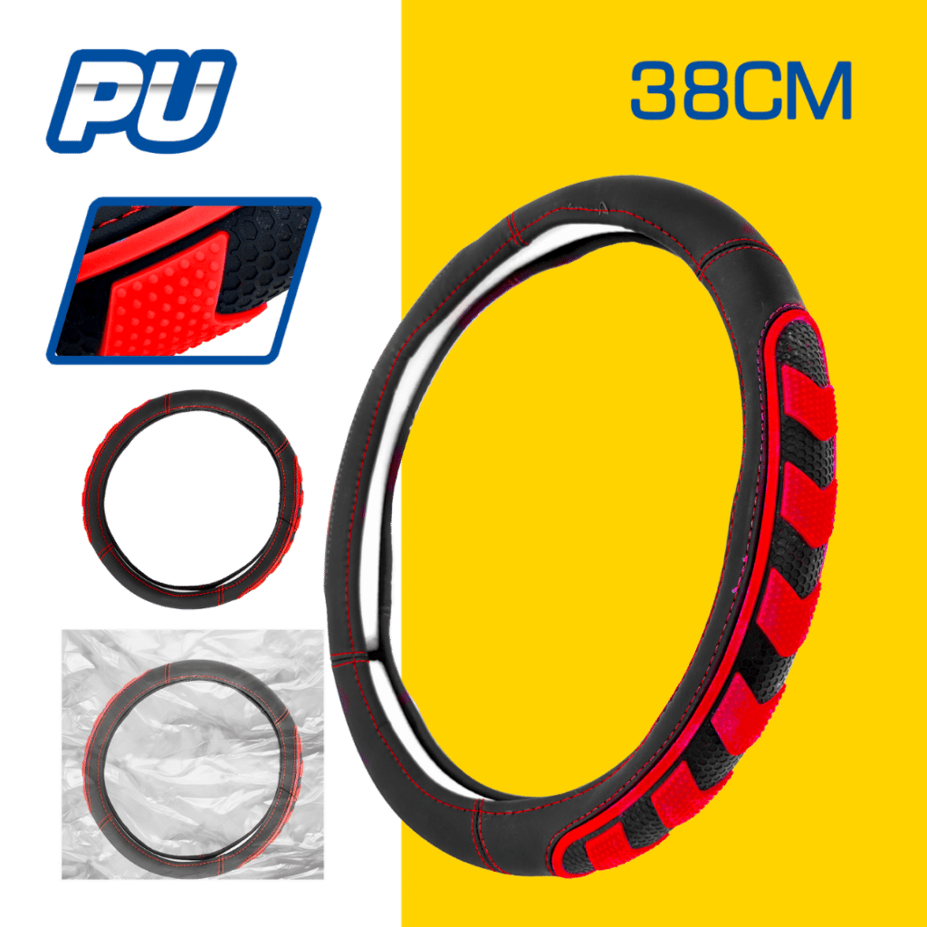 CUBRE VOLANTE PU 38CM 600G NEGRO+ROJO – SF-25116 RD