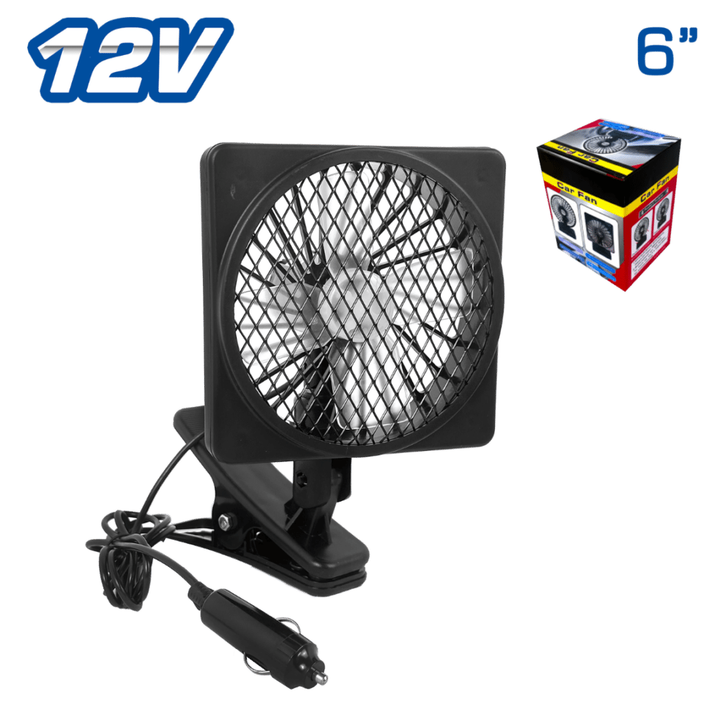 VENTILADOR PARA AUTO/CAMIONETA 12V 7W 6» TYPE-USB C/CLIP NEGRO – CUADRADO – SF-25124
