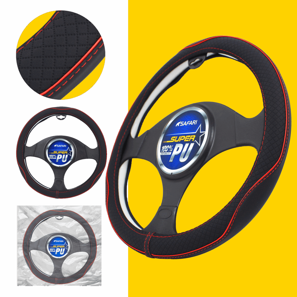 CUBRE VOLANTE CUERO GEN NEGRO DETALLES ROJOS – SFSW2205RD