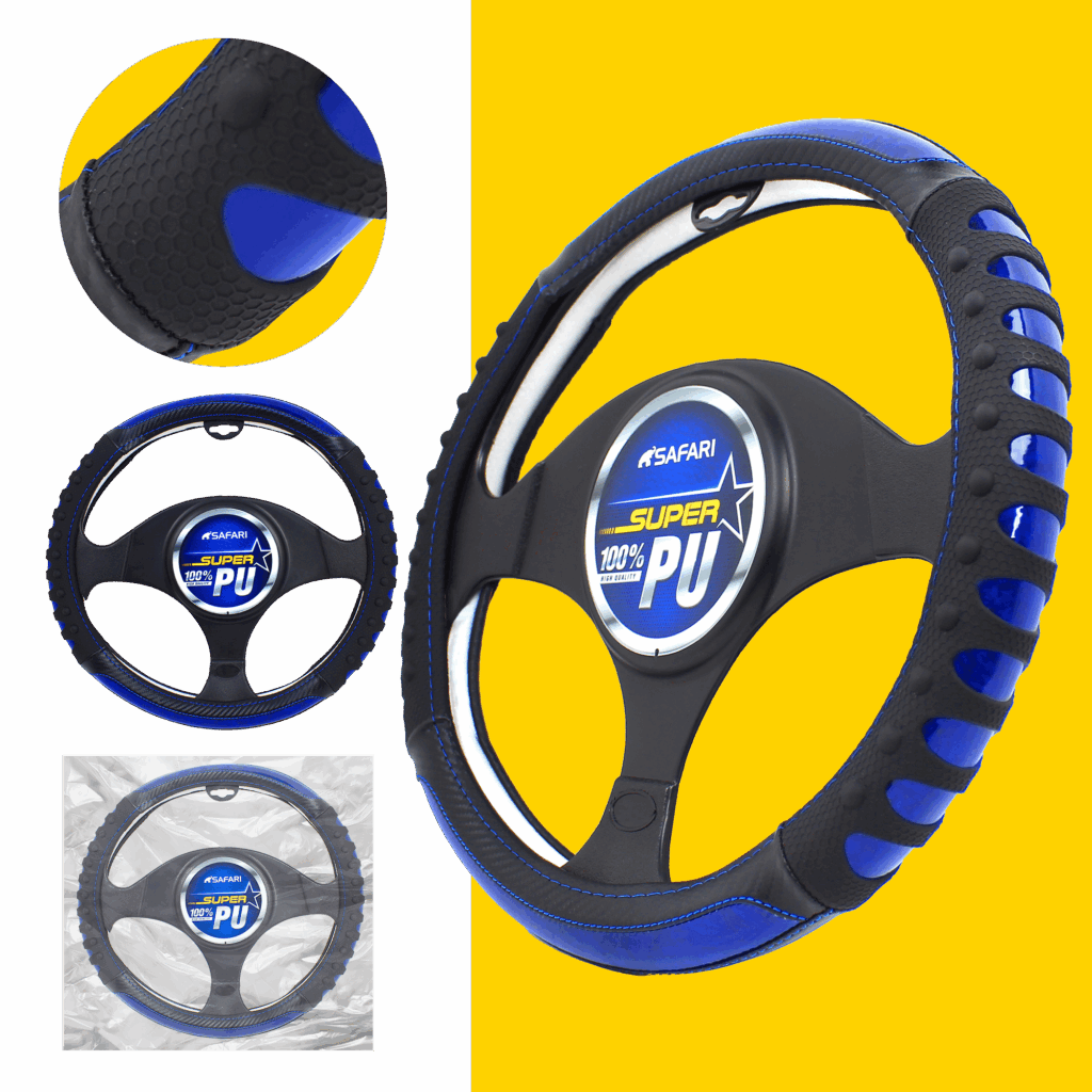 CUBRE VOLANTE CUERO GEN NEGRO DETALLES AZULES – SFSW2301BL