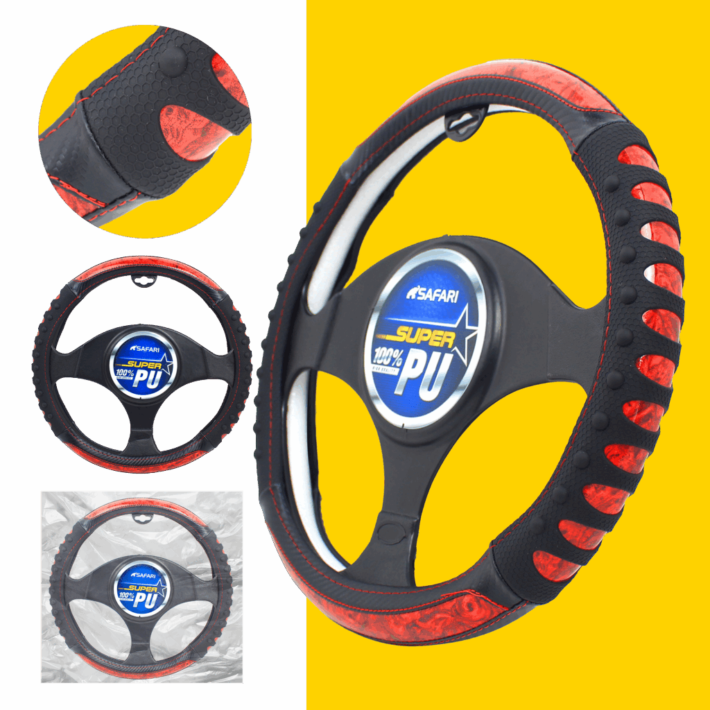 CUBRE VOLANTE CUERO GEN NEGRO DETALLES ROJOS – SFSW2301RD