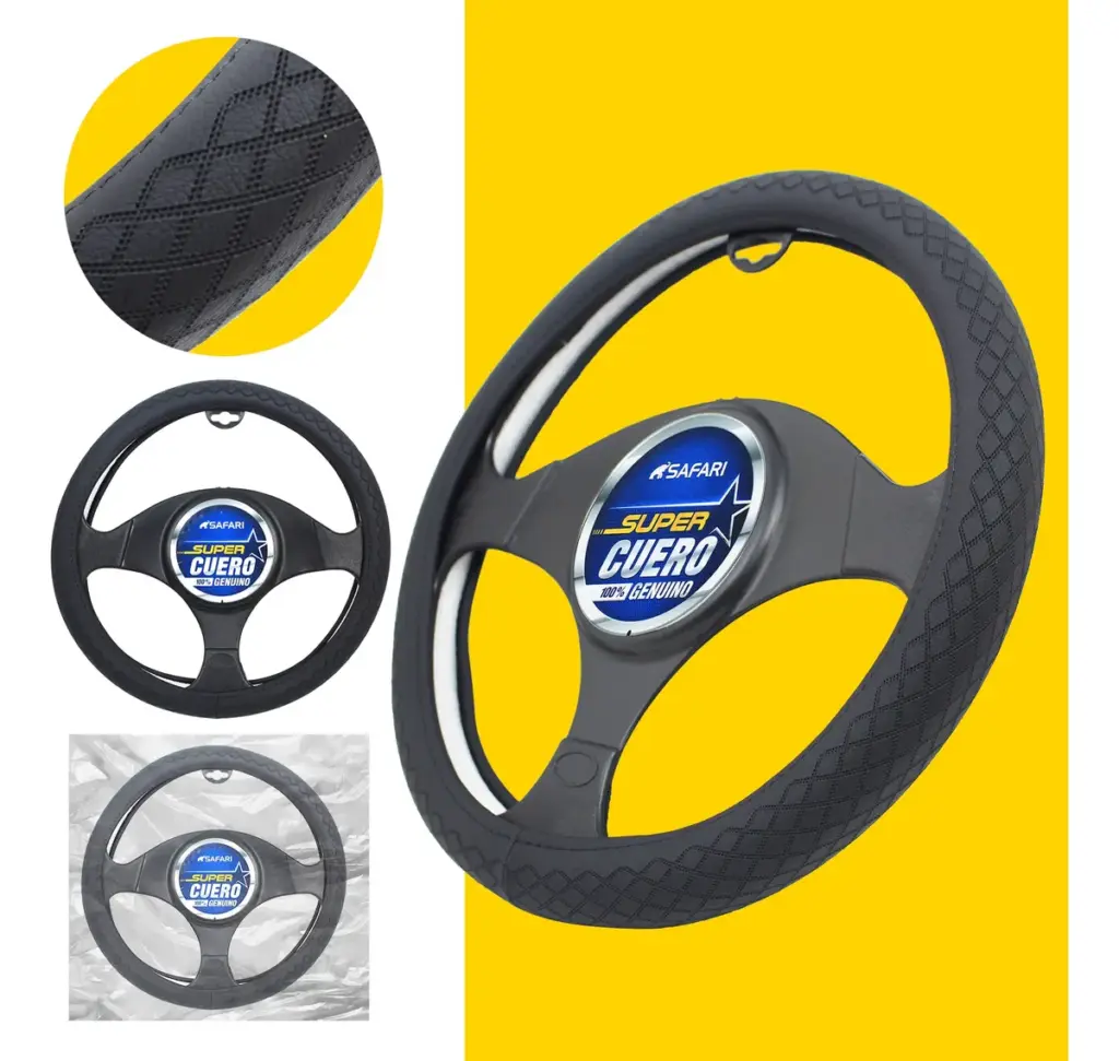 CUBRE VOLANTE CUERO GEN BK/ROMBOS BK VENTILADO – SFW-18003BK