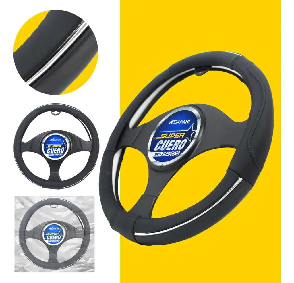 CUBRE VOLANTE CUERO GEN BK/BK/3 LINEAS BS – SFW-18013BK