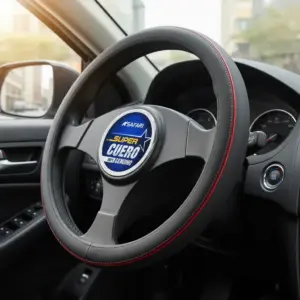 CUBRE VOLANTE CUERO GEN BK/LINEA ROJA BRILLANTE - SFW-18017BK