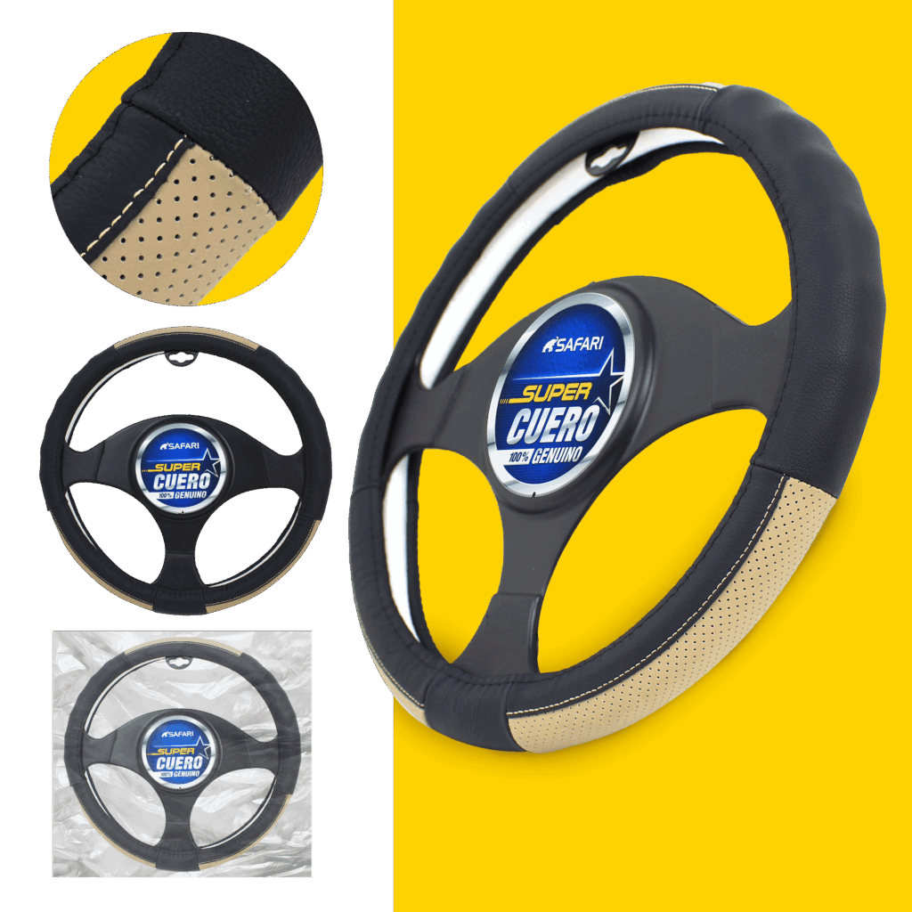 CUBRE VOLANTE CUERO GEN BK/BG VENTILADO – SFW-18021BG