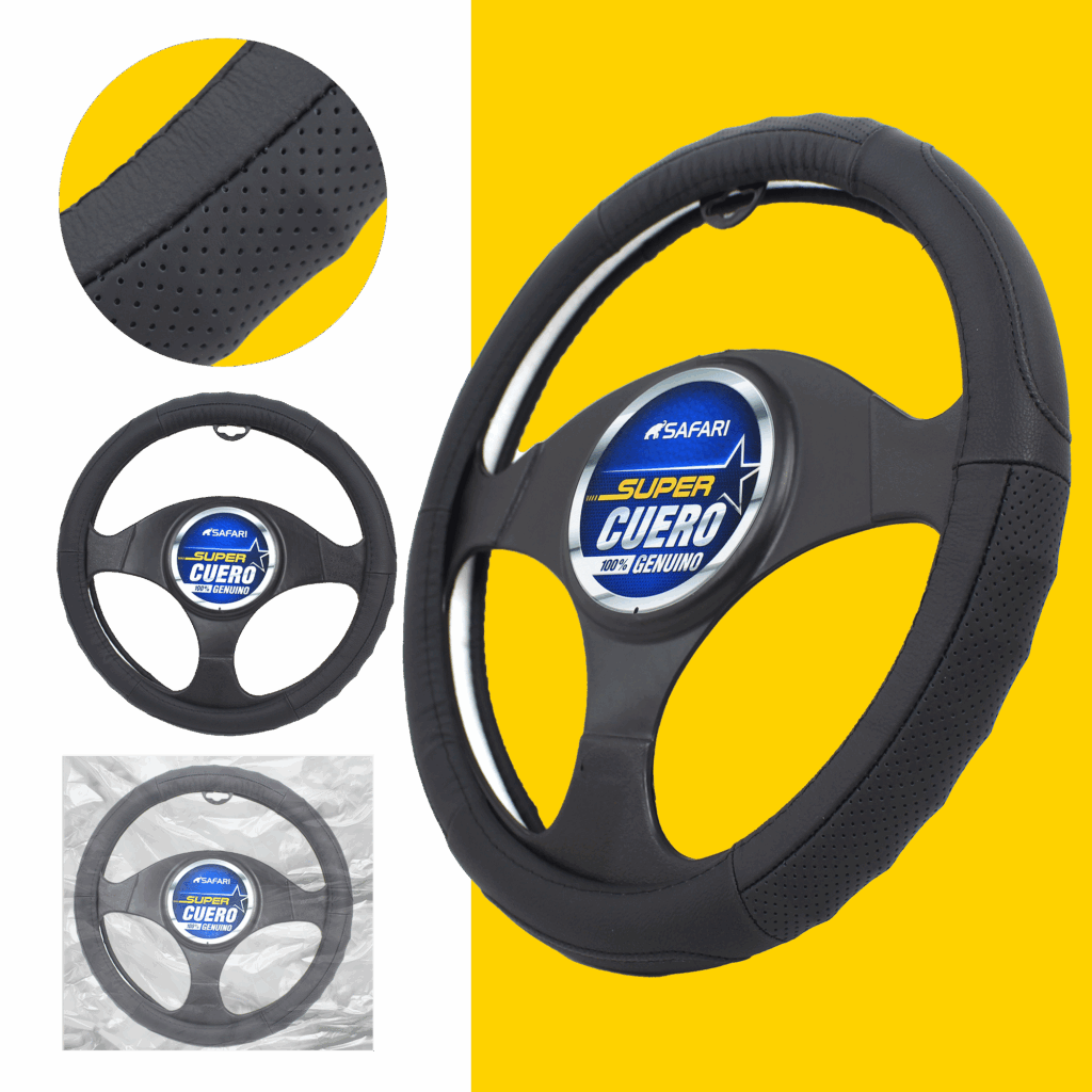 CUBRE VOLANTE CUERO GEN BK/ONDAS E HILO BK VENTILADO – SFW-18023BK