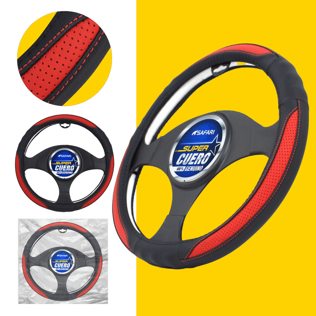 CUBRE VOLANTE CUERO GEN NEGRO 3P DARK RED – SFW-N1746RD