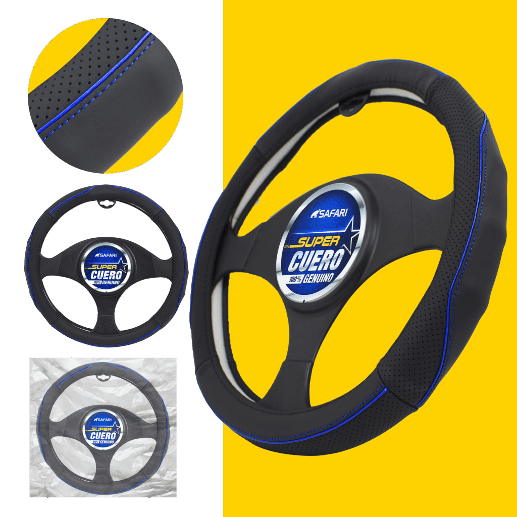 CUBRE VOLANTE CUERO GEN NEGRO/LINEA AZUL  – SFW-T1736BL