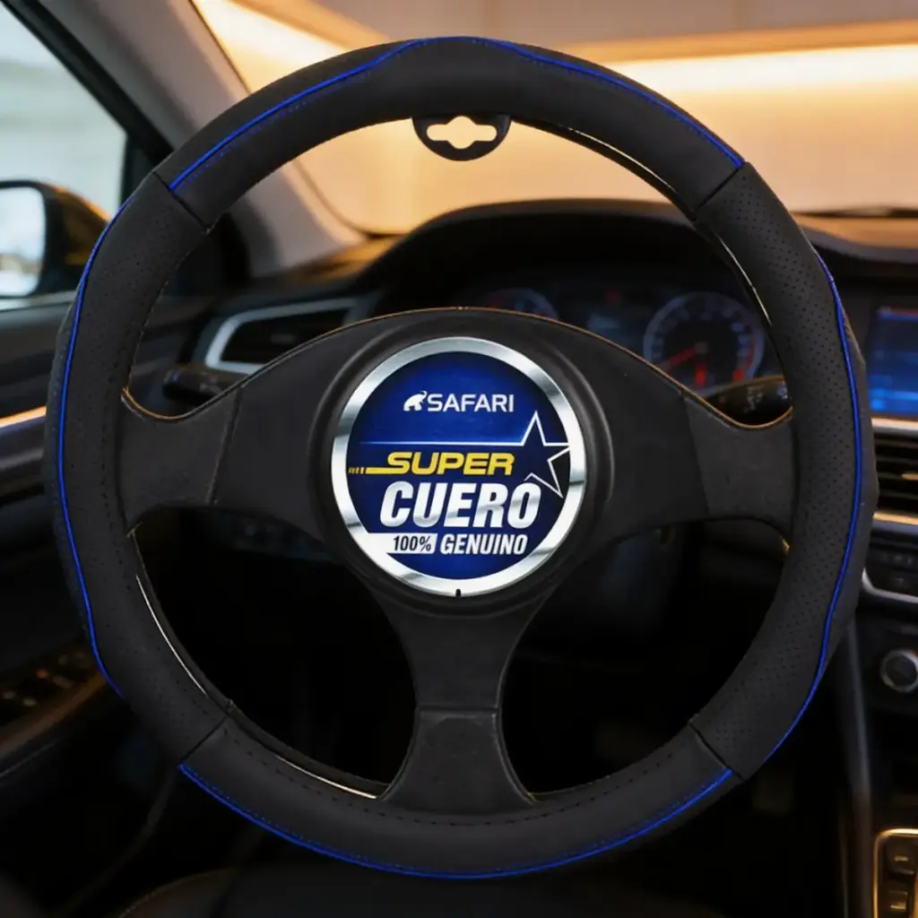 CUBRE VOLANTE CUERO GEN NEGRO/LINEA AZUL  – SFW-T1736BL