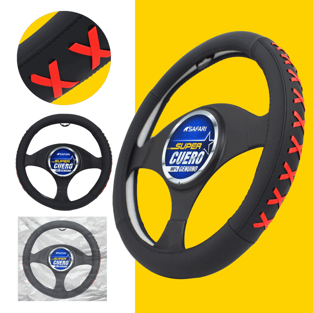 CUBRE VOLANTE CUERO GEN NEGRO DETALLES ROJOS – SFW2024RD