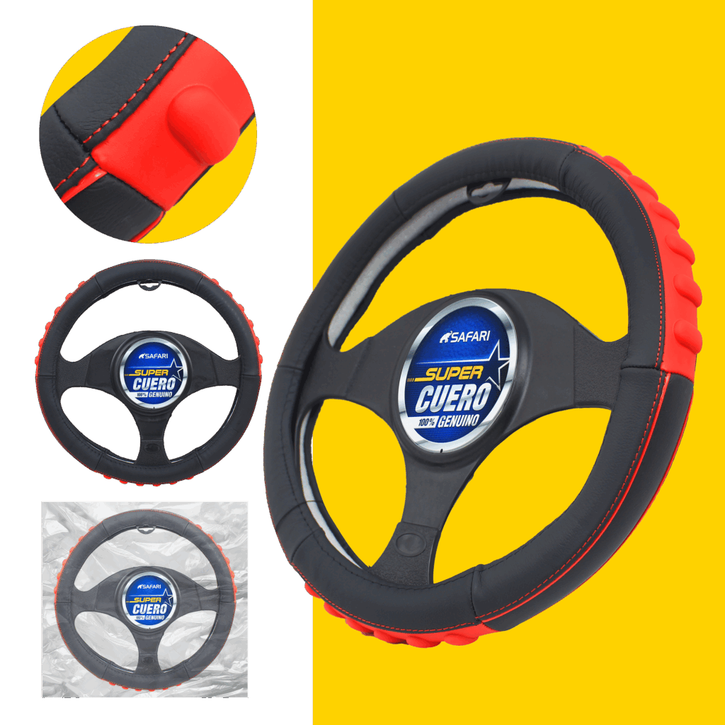 CUBRE VOLANTE CUERO GEN NEGRO DETALLES ROJOS – SFW2201RD