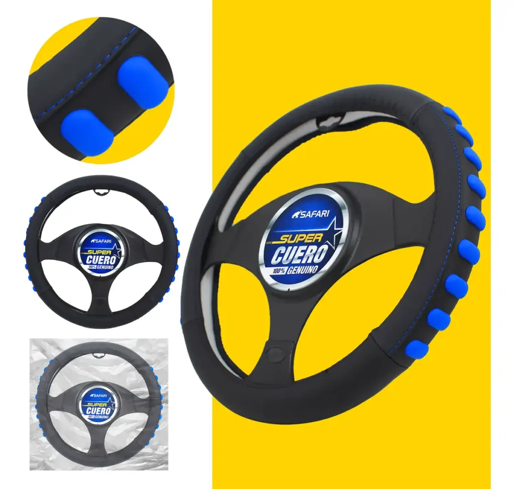 CUBRE VOLANTE CUERO GEN NEGRO DETALLES AZULES – SFW2205BL