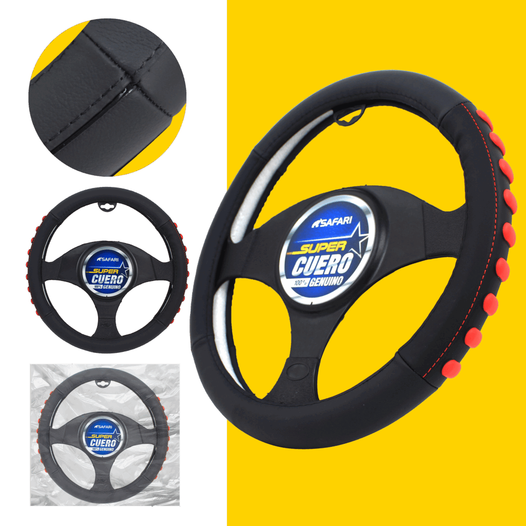 CUBRE VOLANTE CUERO GEN NEGRO DETALLES ROJOS – SFW2205RD