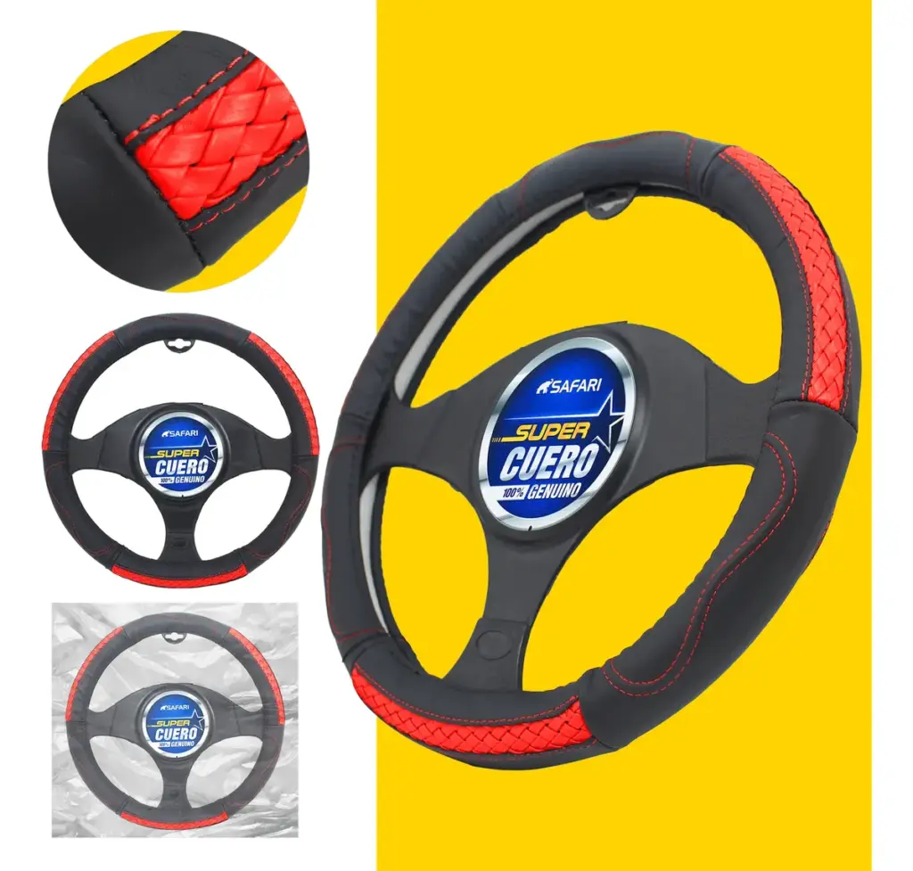 CUBRE VOLANTE CUERO GEN NEGRO DETALLES ROJOS – SFW2208RD