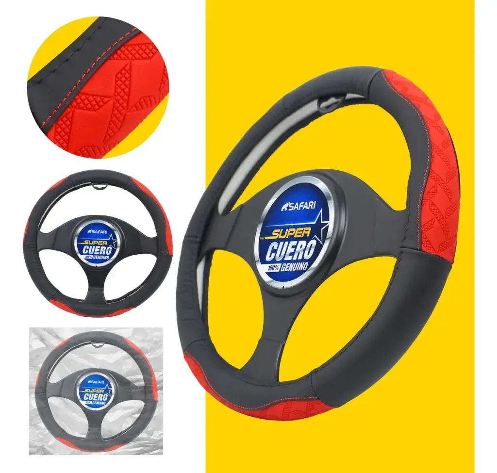 CUBRE VOLANTE CUERO GEN NEGRO DETALLES ROJOS – SFW2302RD