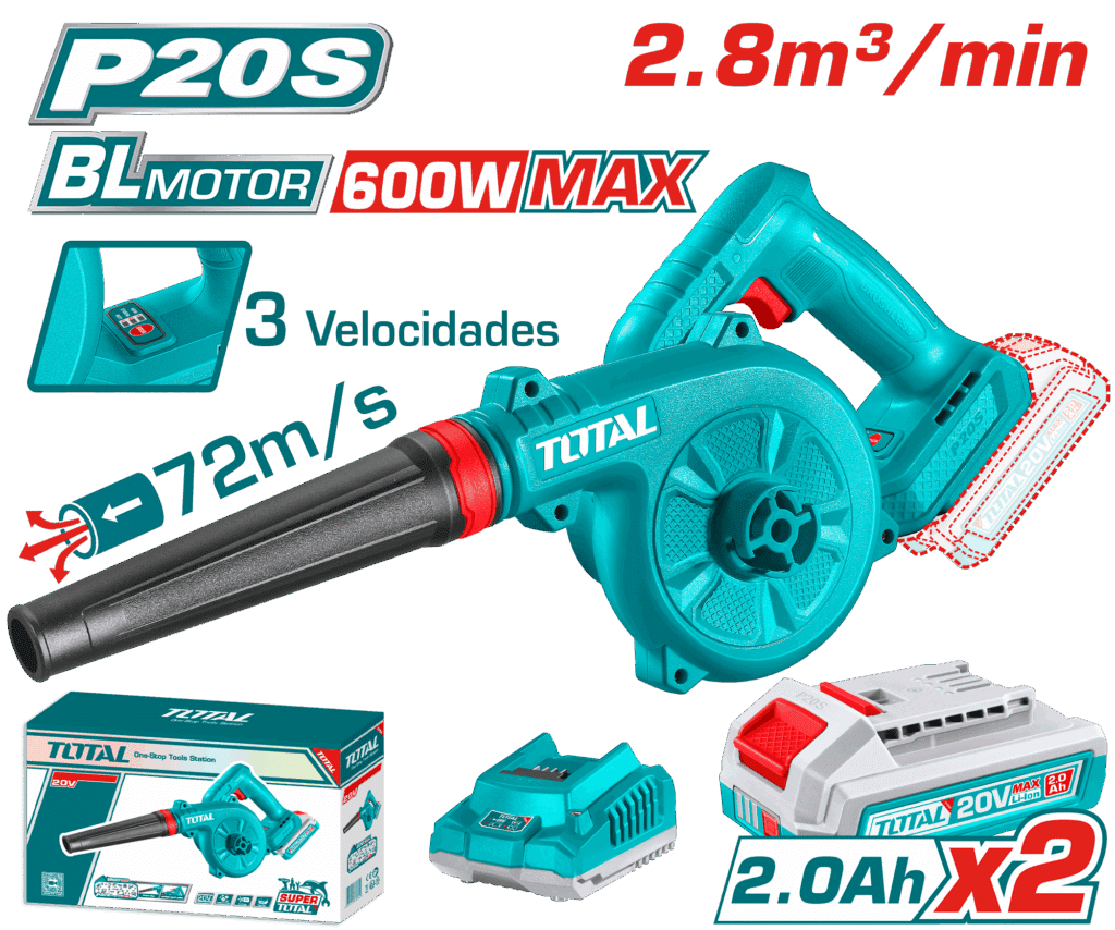 SOPLADORA BRUSHLESS 20V 2.8M3/MIN 13000/16000/19500RPM 72M/S 2X2.0AH – TABLI20682