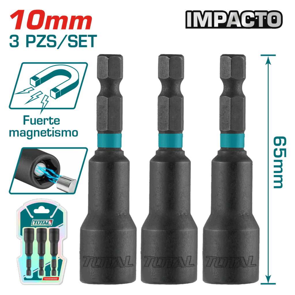 SET SOCKETS IMP. MAGNÉTICO 1/4» HEX 10MM X65MM 50BV30 3PZS INDUSTRIAL – TAC271031