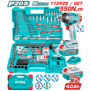 SET LLAVE IMPACTO 550NM 2X4.0AH + HERRAMIENTAS (172 PIEZAS) + MALETIN INDUSTRIAL - THKTHP41728